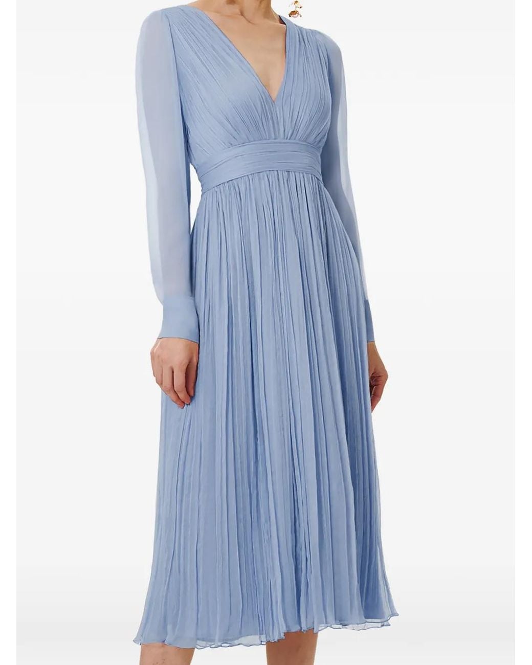 Framboise Blue Vasquez Pleated Silk Midi Dress