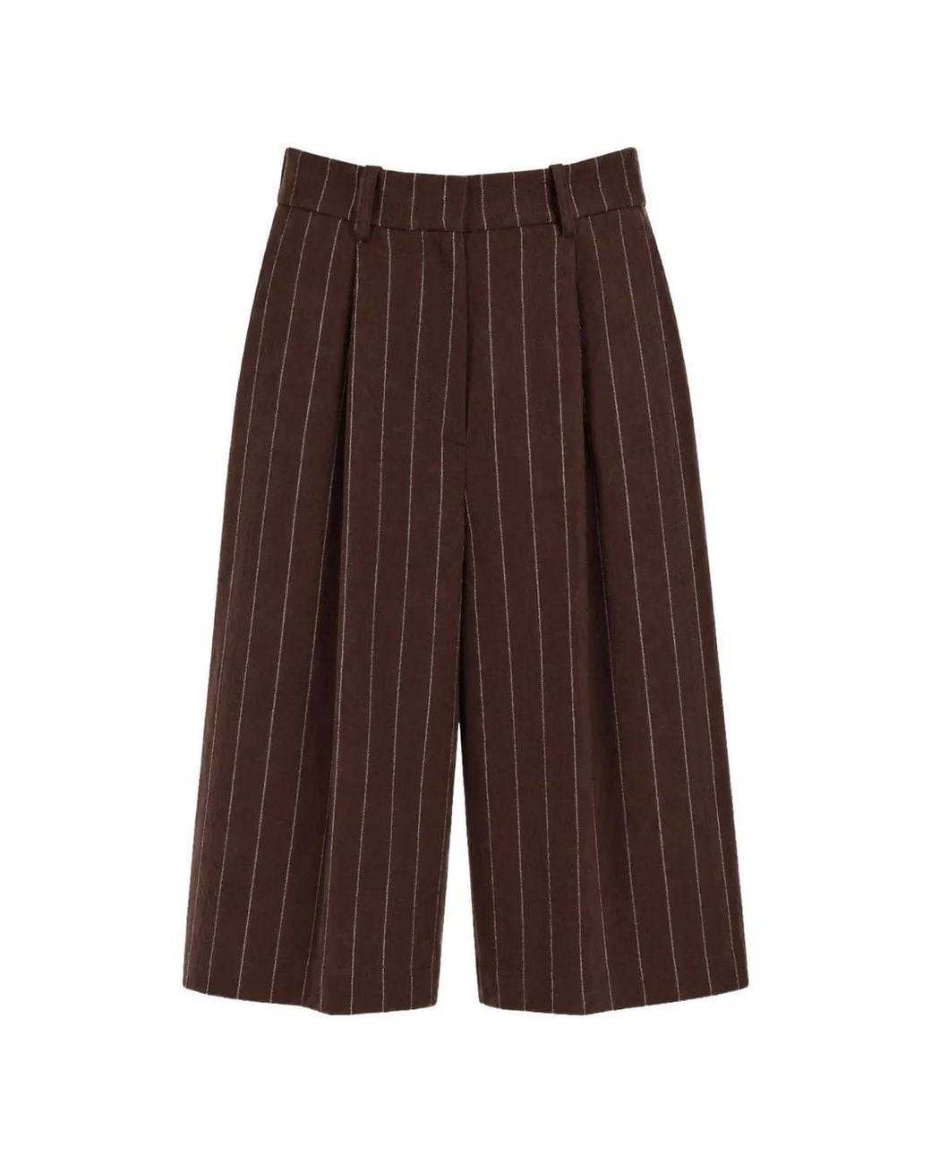 Alysi Brown Pinstripe-Print Virgin-Wool Shorts