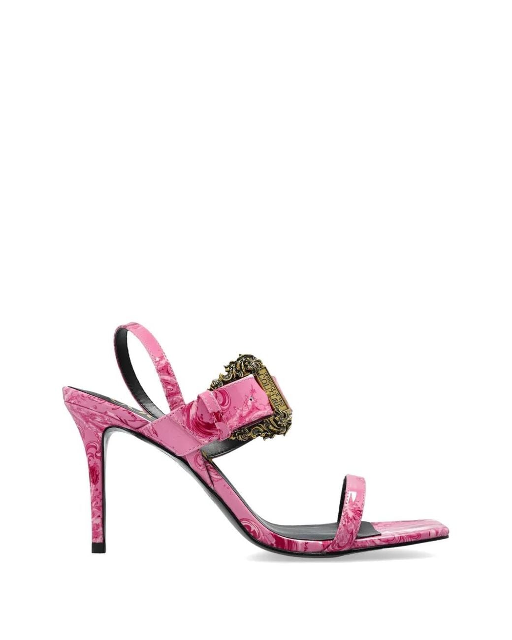 Versace Jeans Couture Pink Emily Buckle Patterned Heeled Sandals