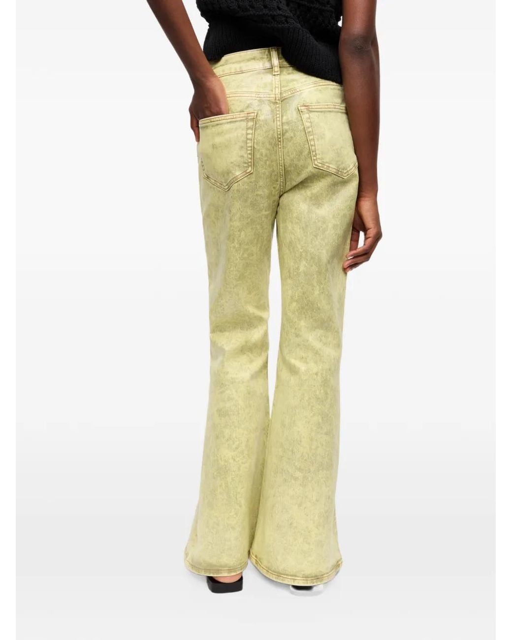 Ganni Yellow Foil Flared Jeans
