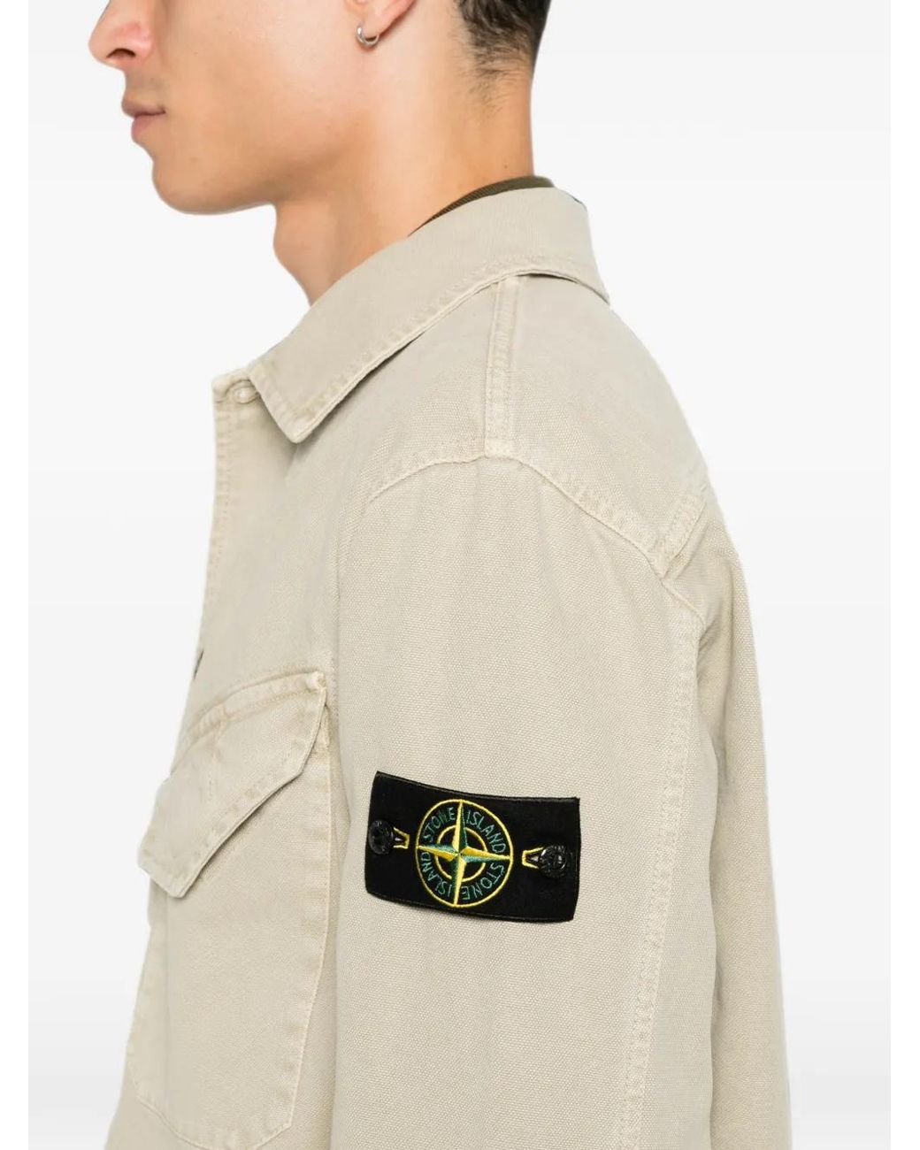 Stone Island Natural 1200012 Organic Panama Cotton Old Effect Overshirt for men