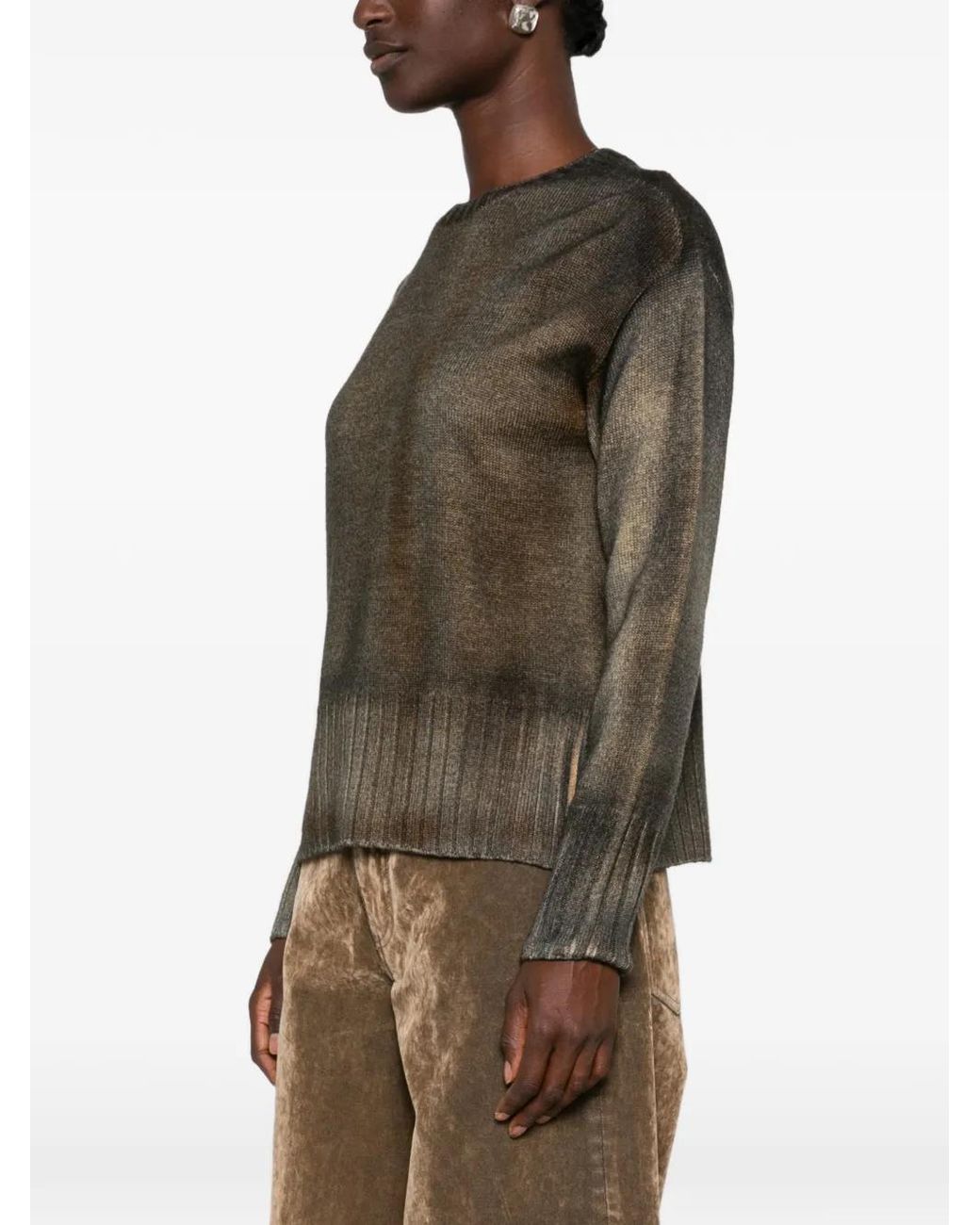 AROVESCIO Green Gradient-Effect Ribbed-Trim Sweater