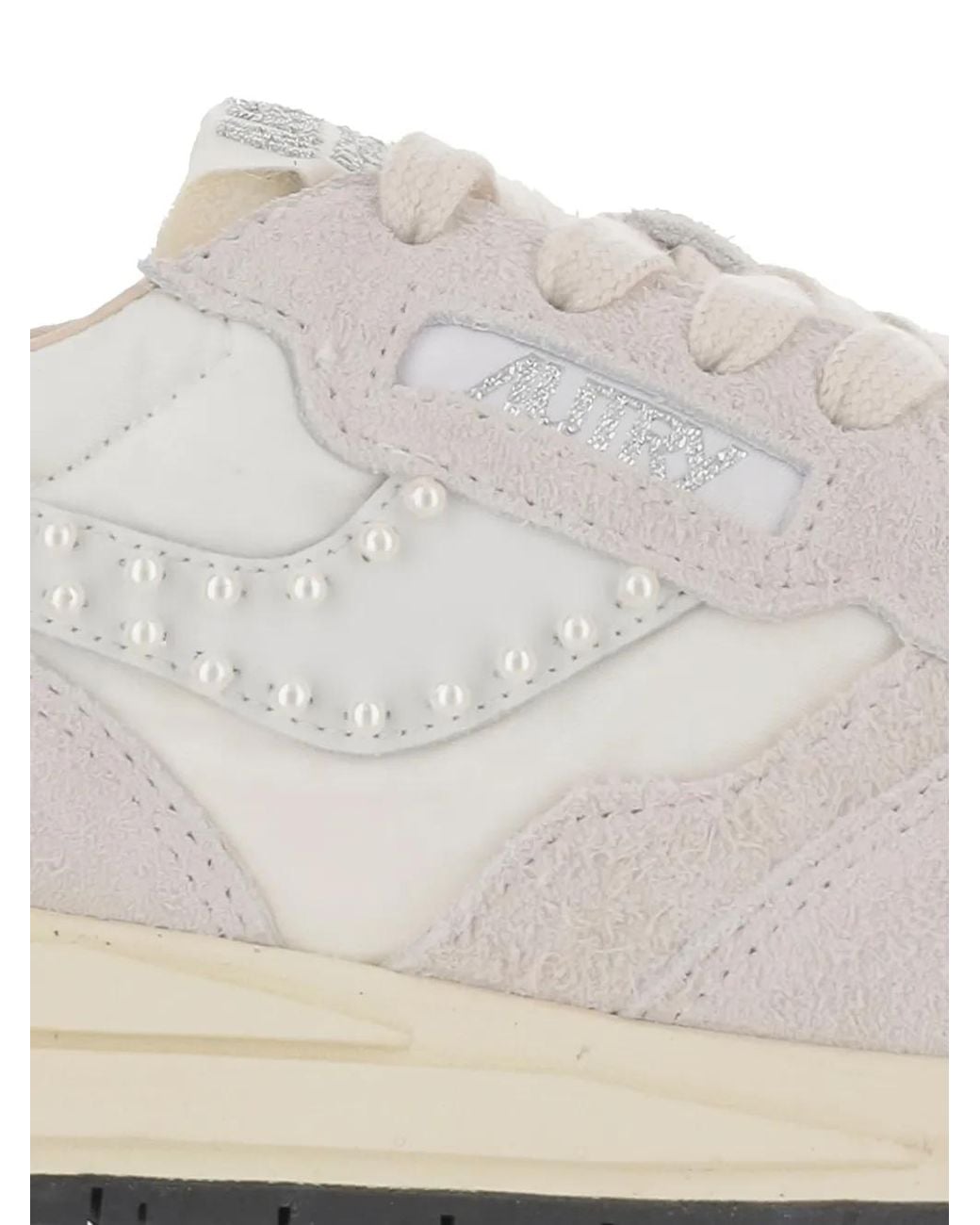 Autry White Reelwind Pearl-Embellished Sneakers