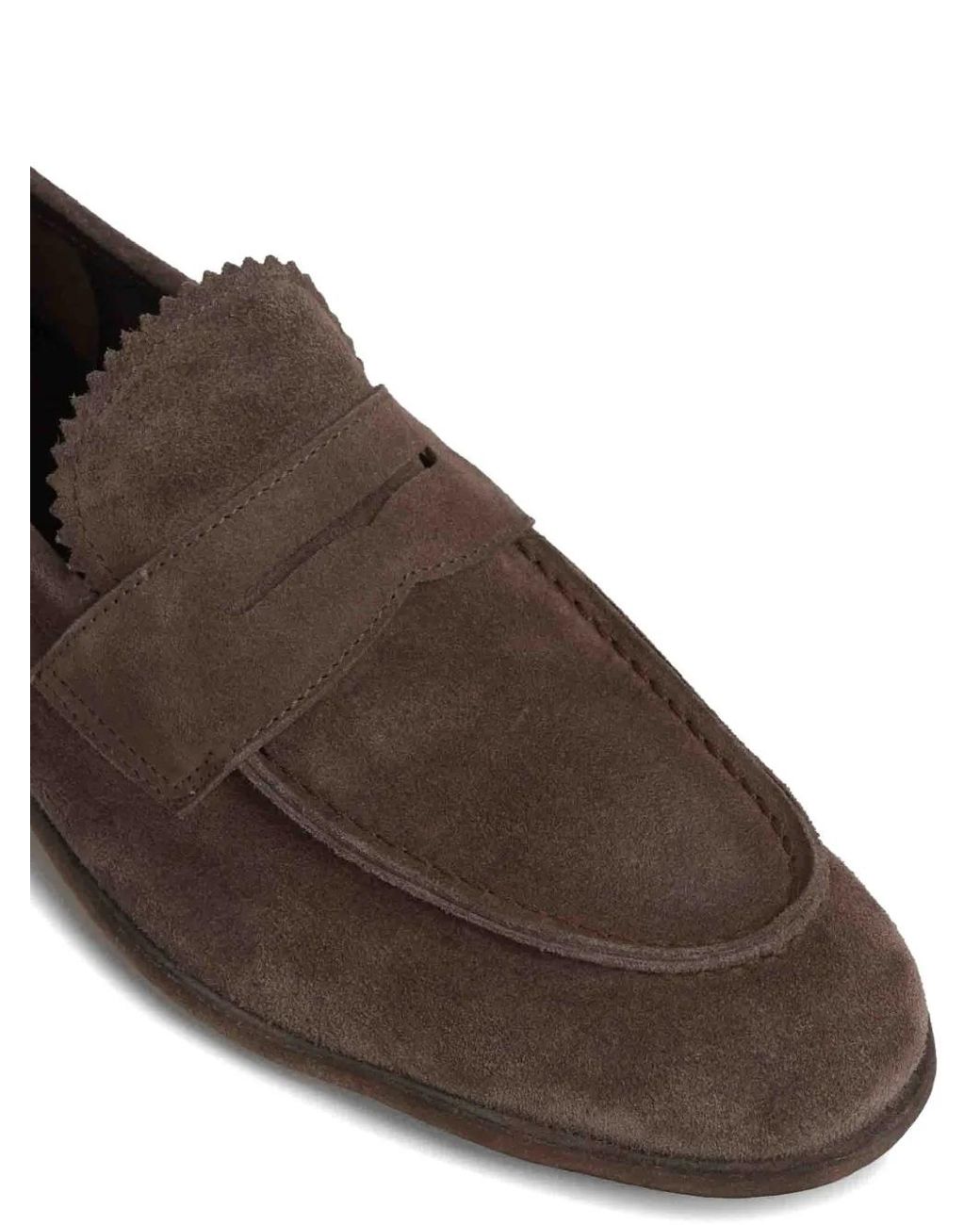 Officine Creative Brown Scalloped-Detail Penny-Strap Loafers for men