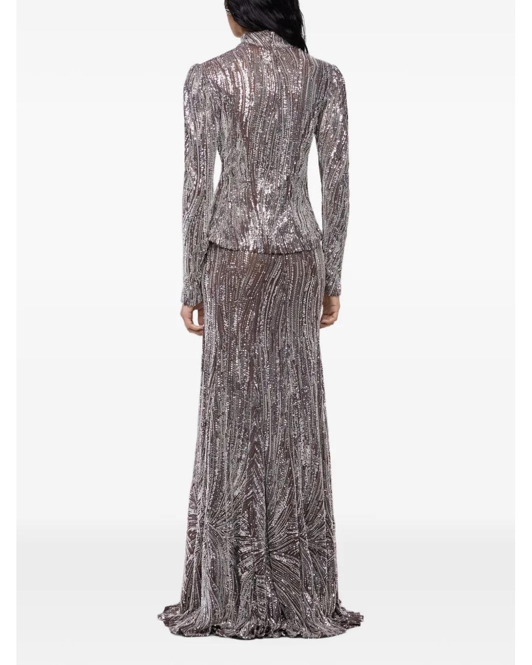 Rabanne Gray Long Fluid Skirt With Embroidery Details