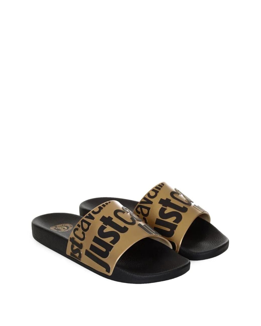 Just Cavalli Metallic Logo-Print Slides for men