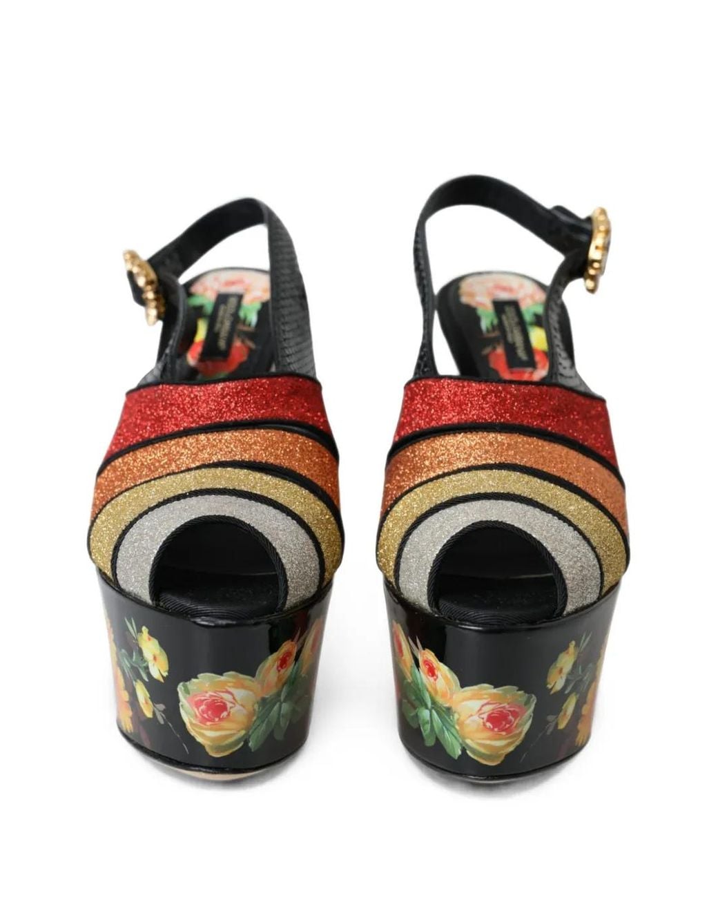 Dolce & Gabbana Black Floral-Print Crystal-Embellished Sandals