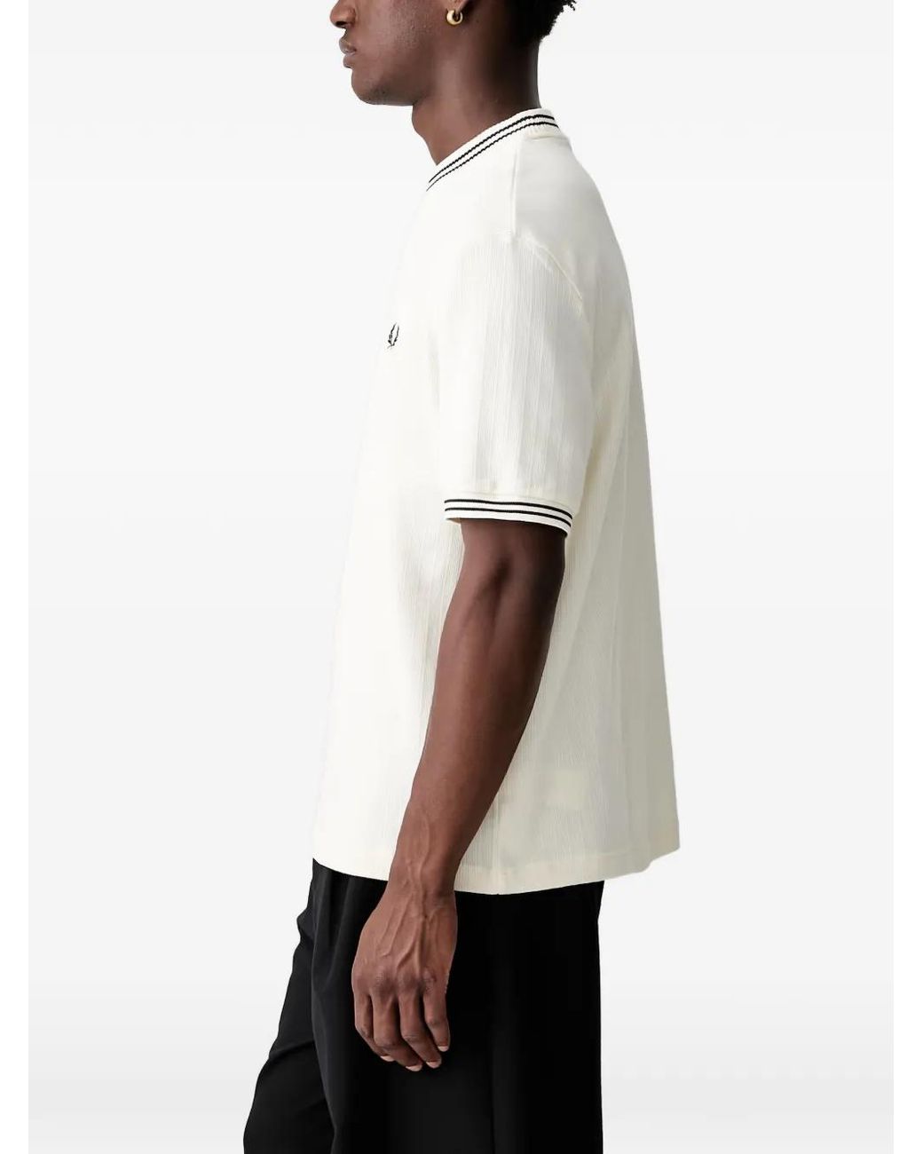 Fred Perry White Ribbed T-Shirt for men