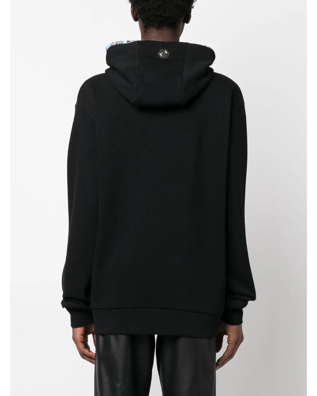 Philipp Plein Black Rhinestone-Embellished Skull Hoodie for men