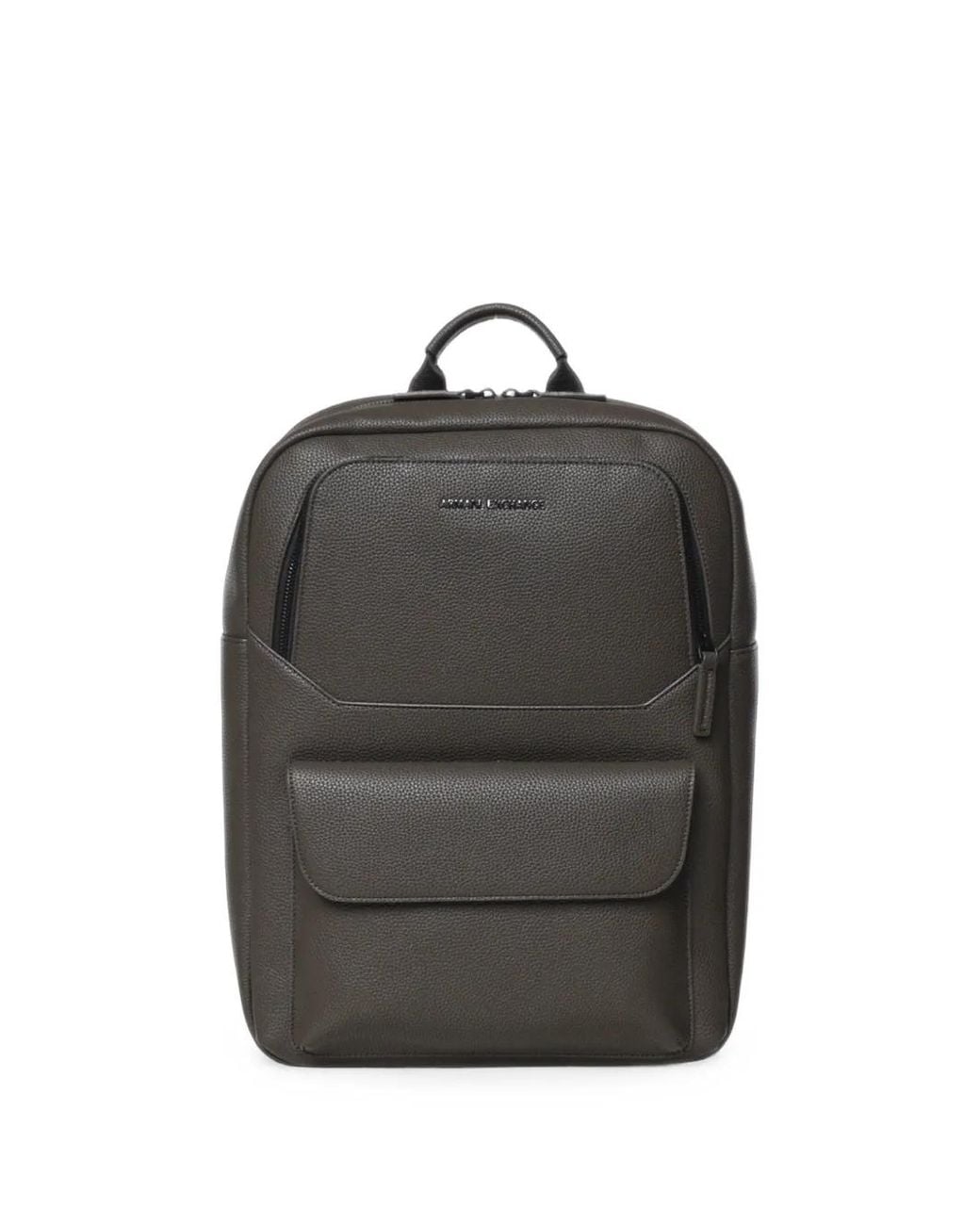 ARMANI EXCHANGE Black Pebbled-Texture Logo-Plaque Backpack for men