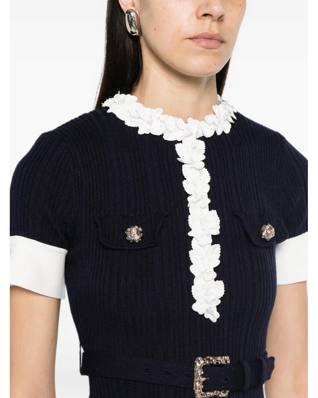 Self-Portrait Black Rib Knit Midi Dress