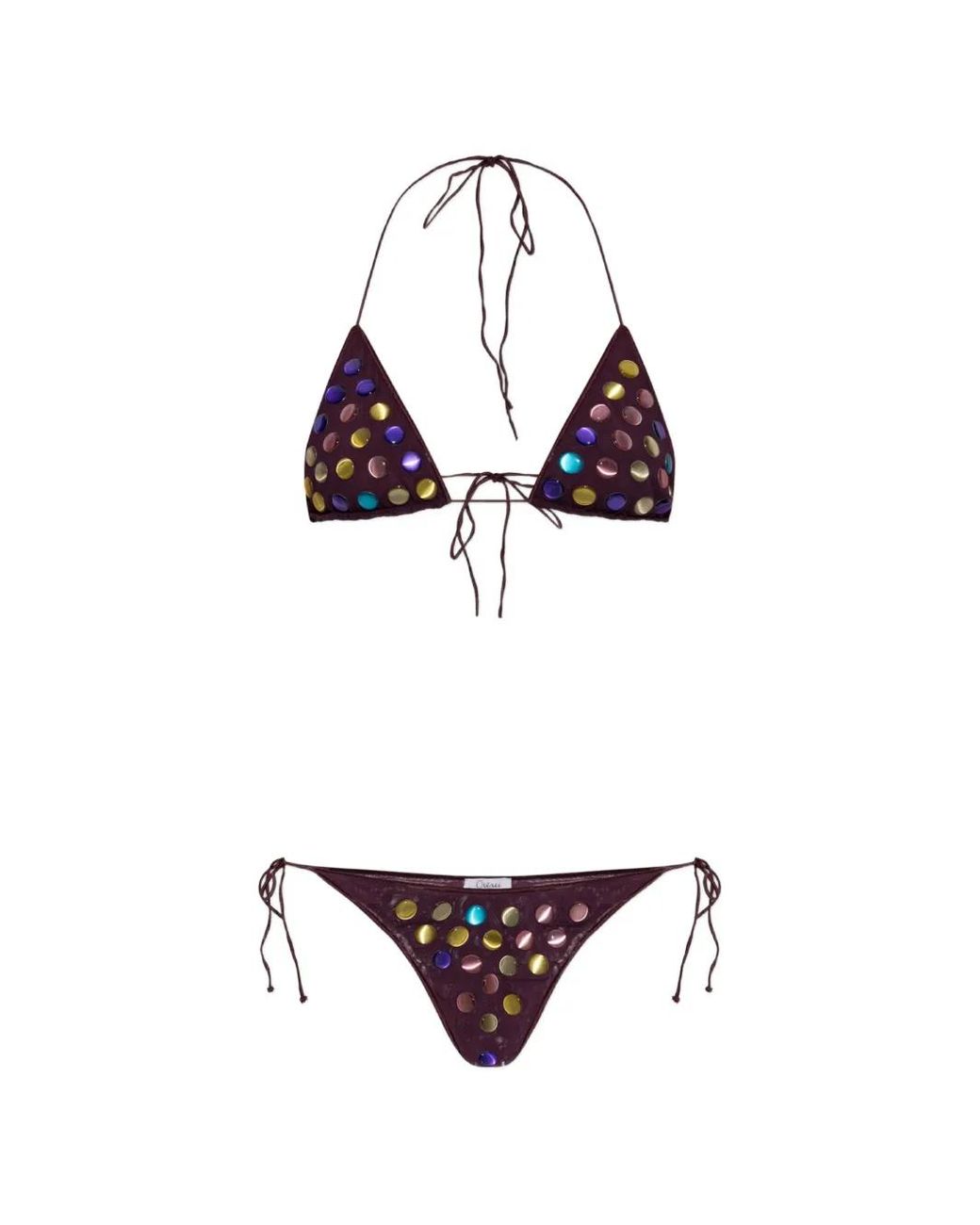 Oseree White Appliqué-Detailed Triangle Bikini