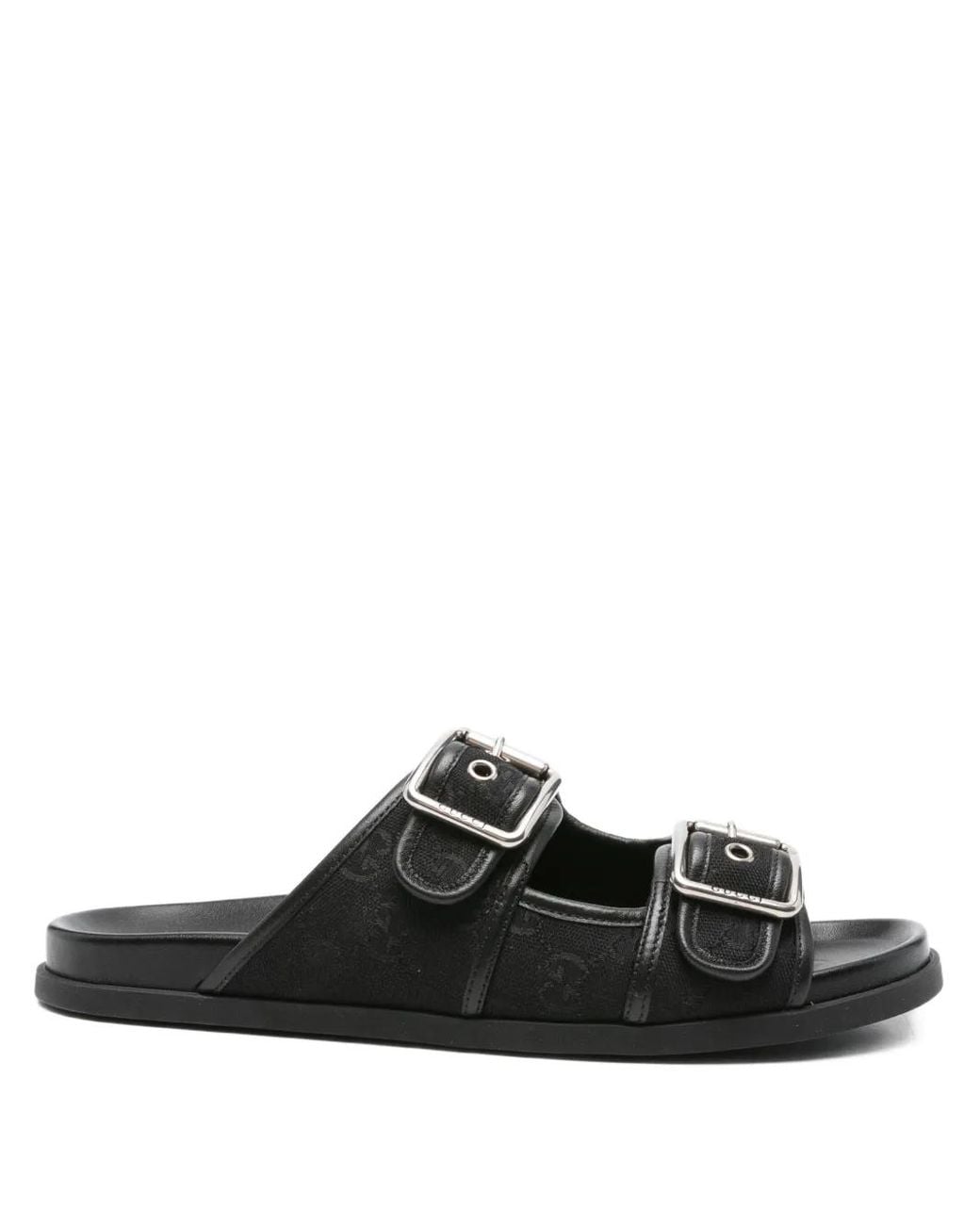 Gucci Black Double-Buckle Leather Sandals for men