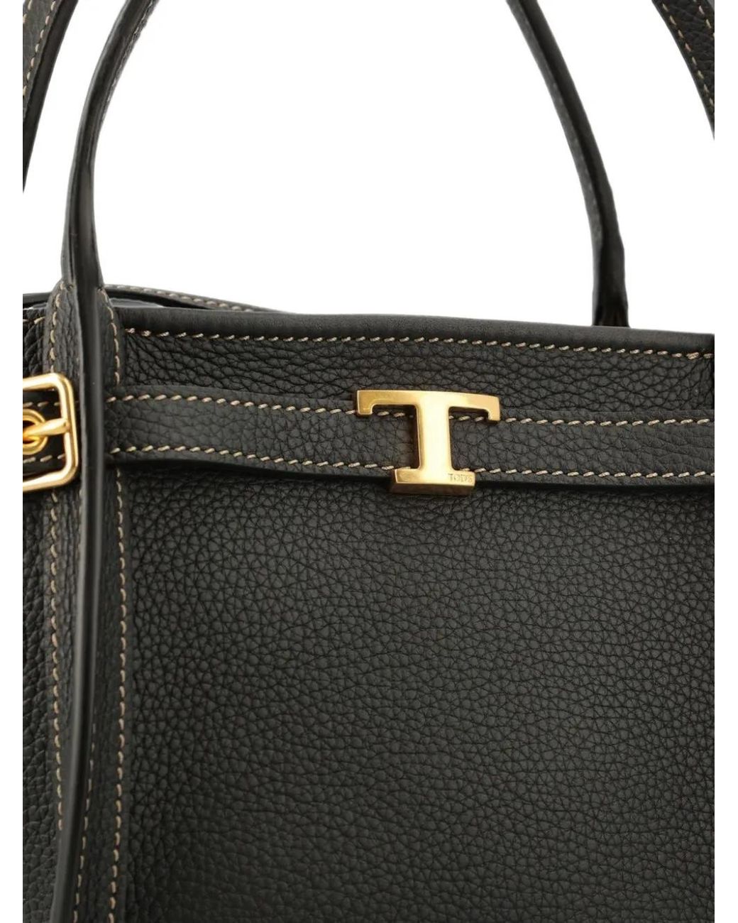 Tod's Black T Timeless Pebbled-Leather Tote Bag