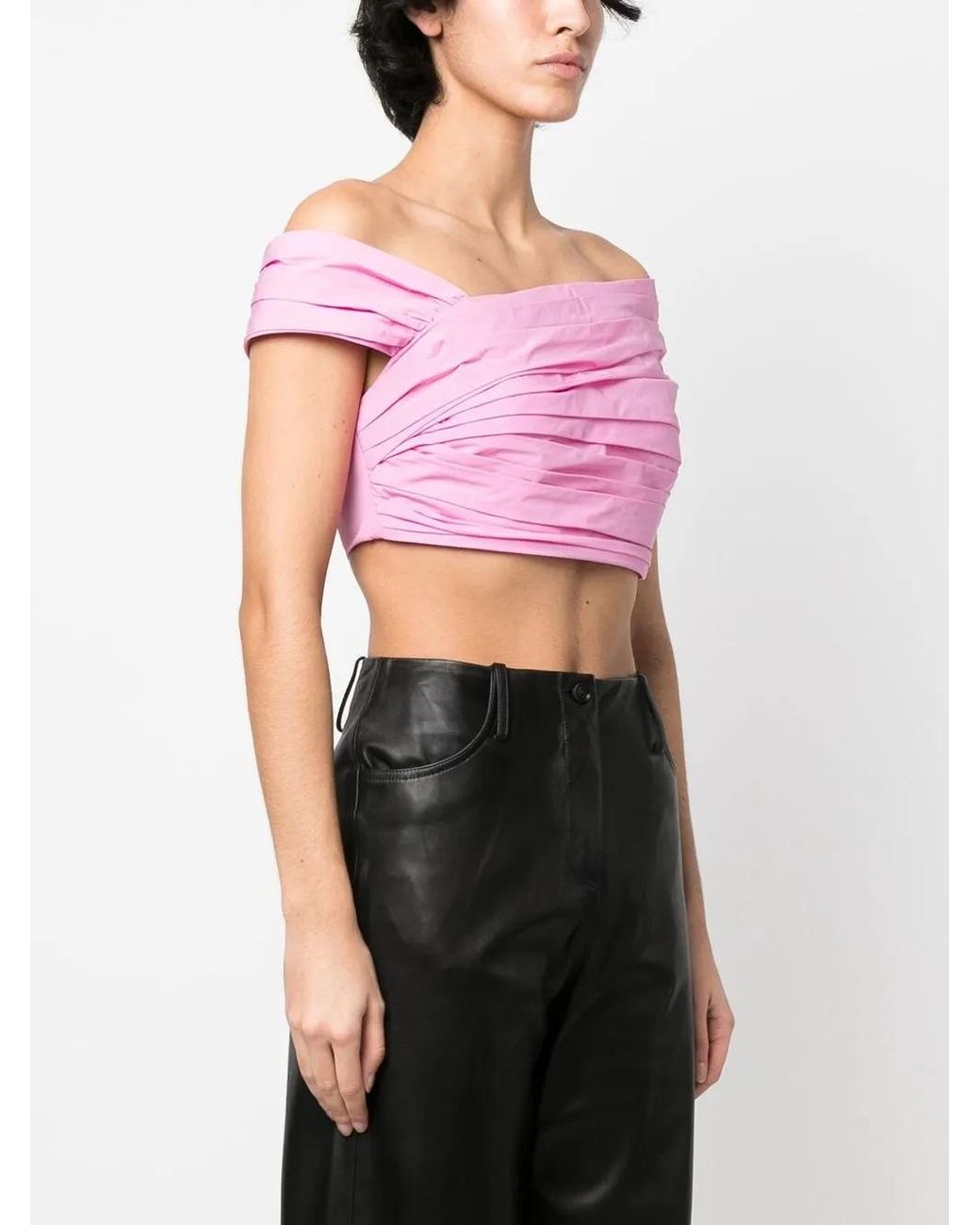 DSquared² Pink Pleated Off-Shoulder Cropped Top