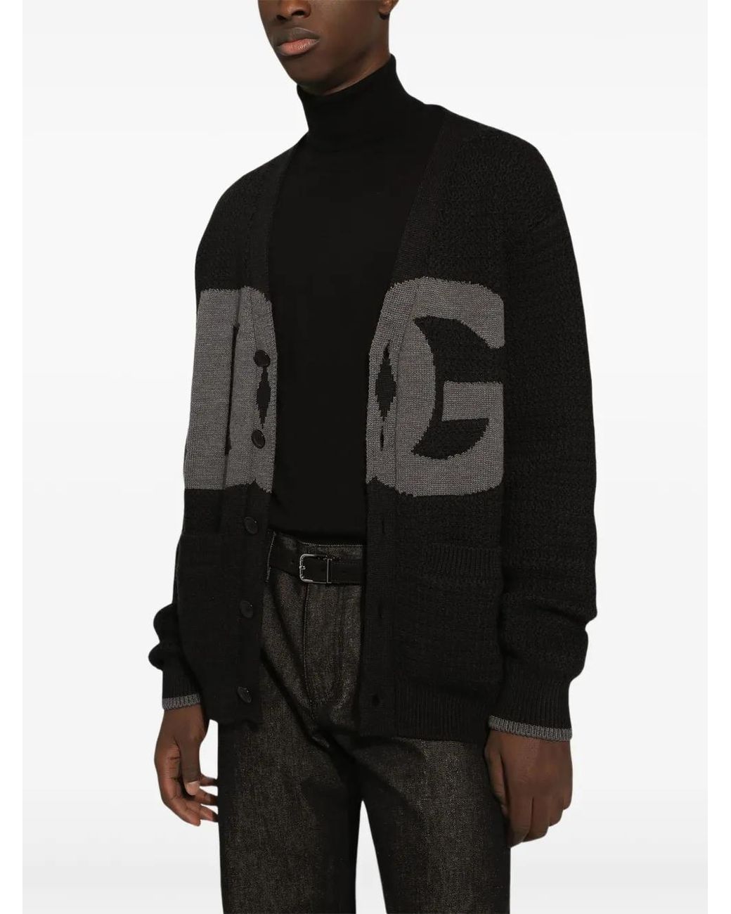 Dolce & Gabbana Black Hand-Knit Wool Cardigan for men