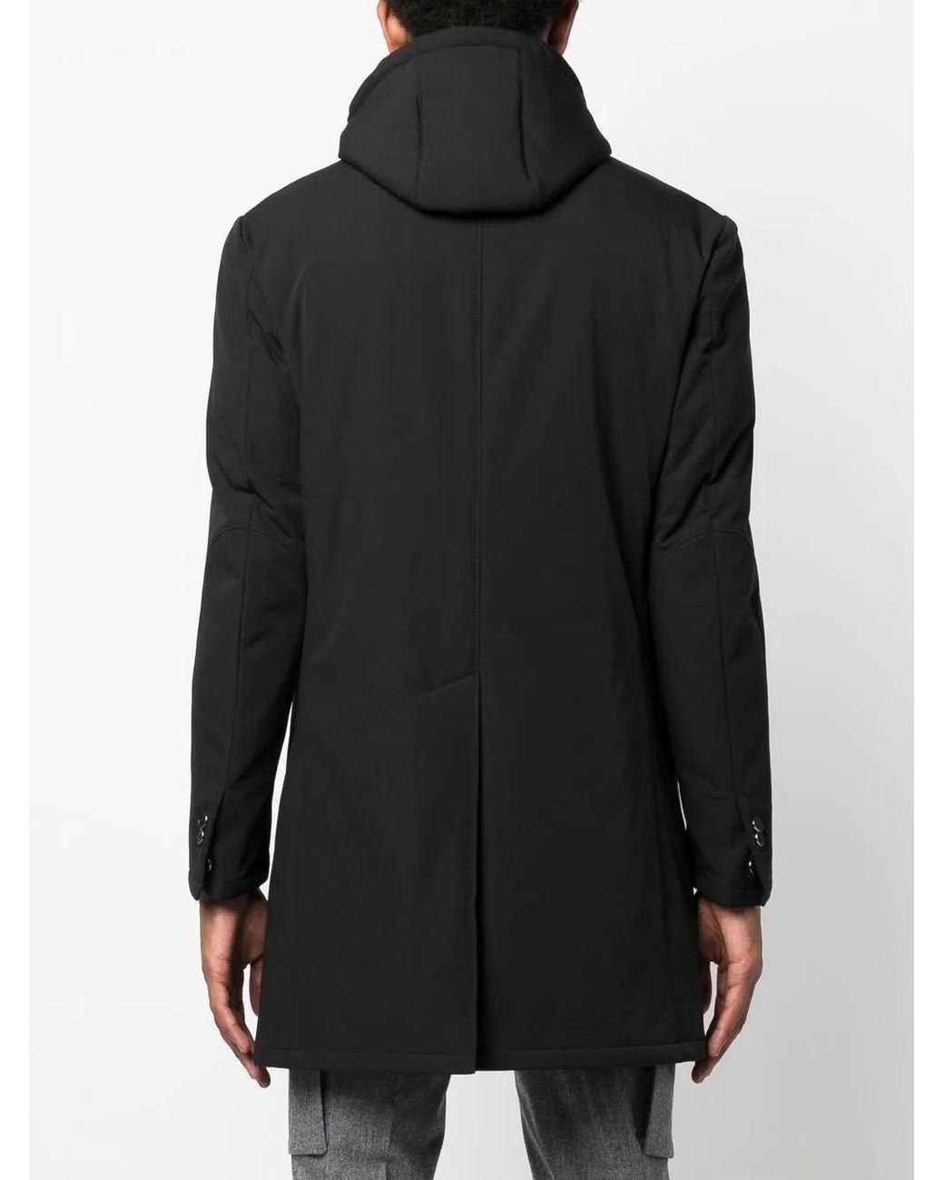 Corneliani Black Single-Breasted Hooded Lightweight Jacket for men