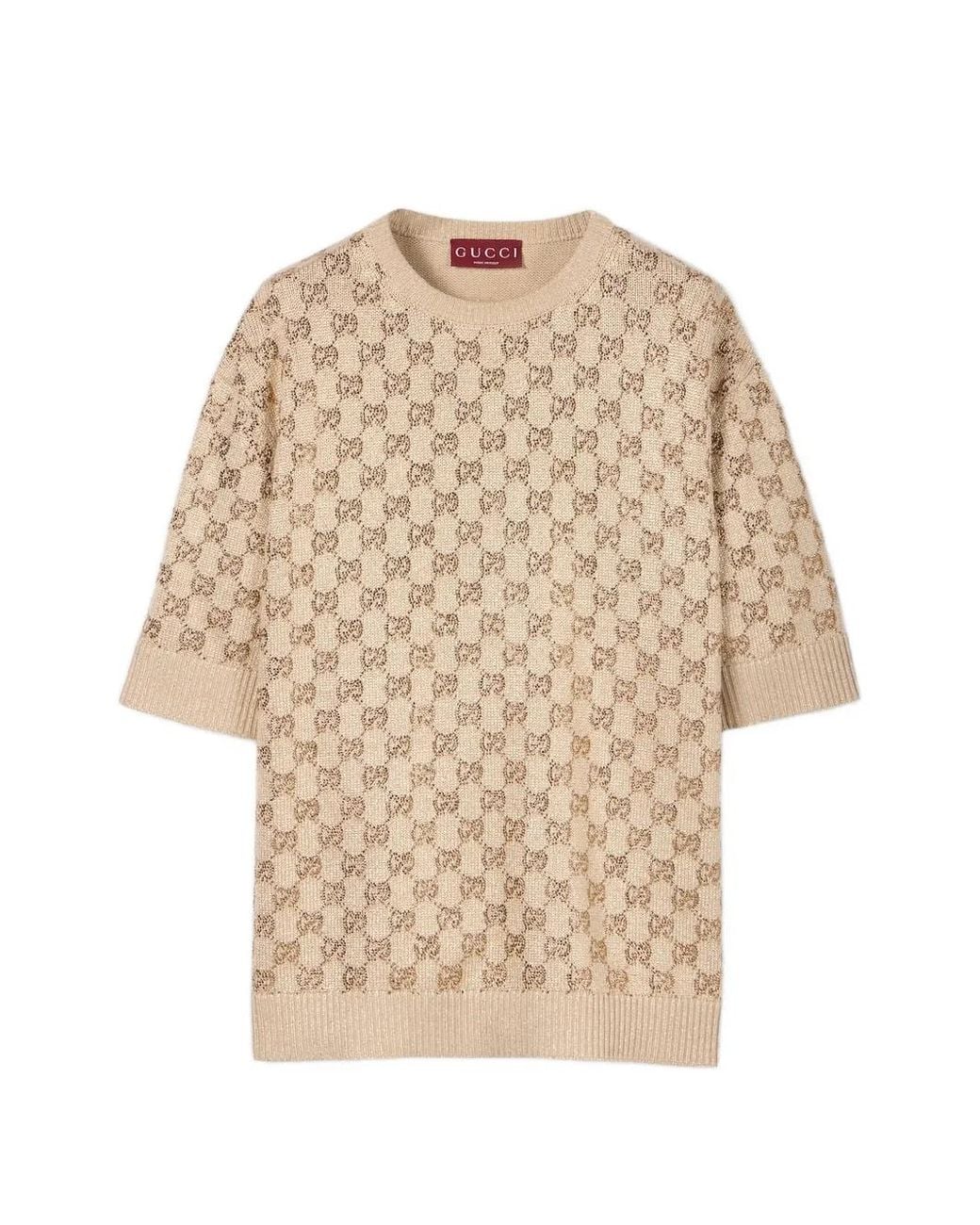 Gucci Natural Short-Sleeve Crew-Neck Sweater