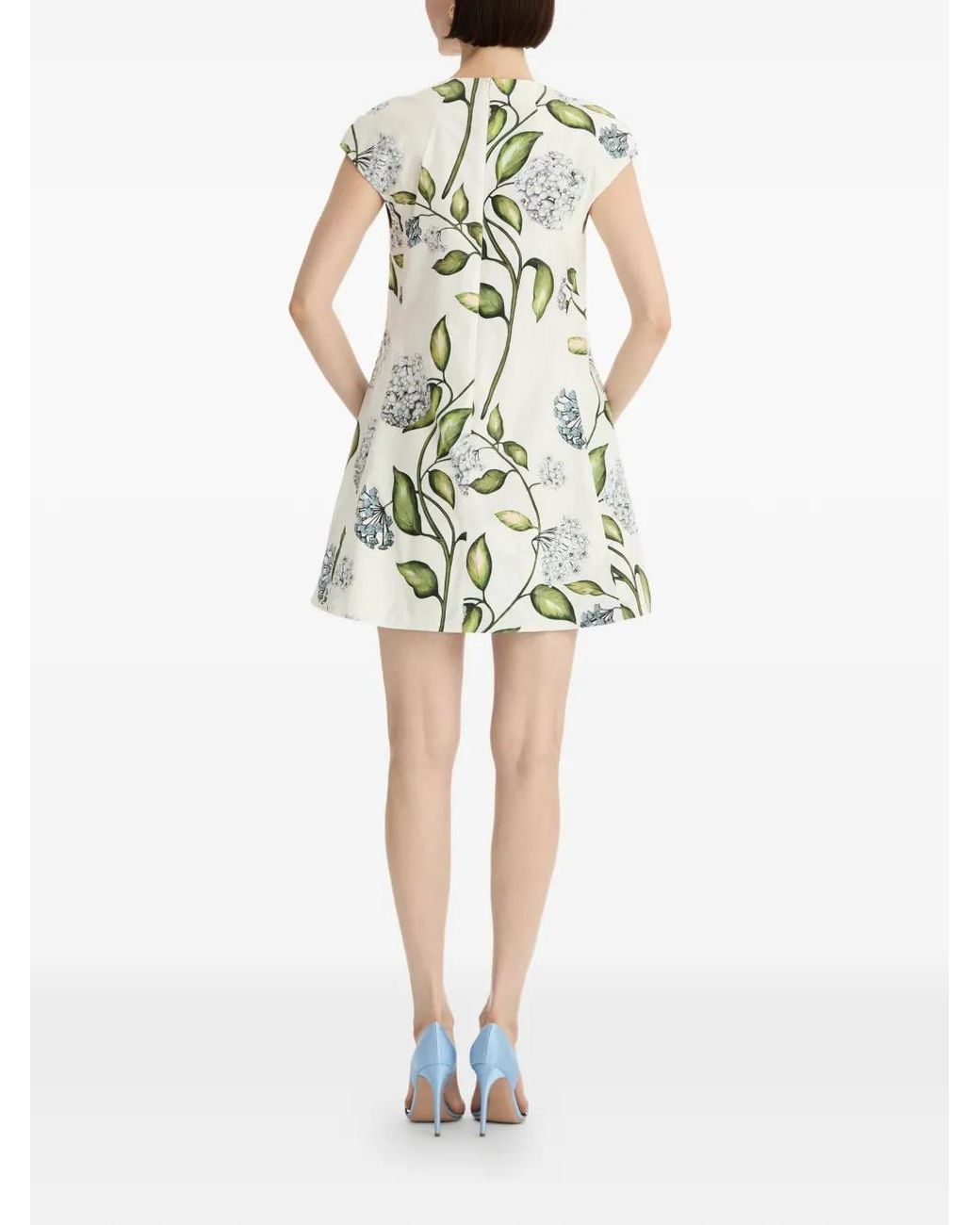 Oscar de la Renta White Porcelain-Flower Mini Dress