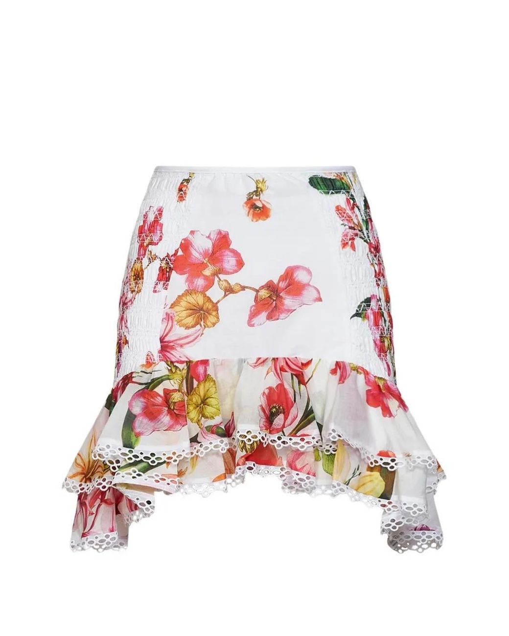 Charo Ruiz White Floral-Print Ruffled Skirt
