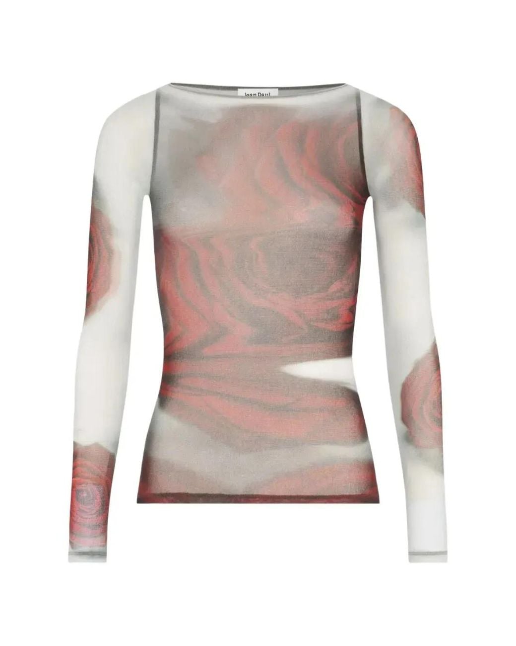 Jean Paul Gaultier Red Long-Sleeve Semi-Sheer Top