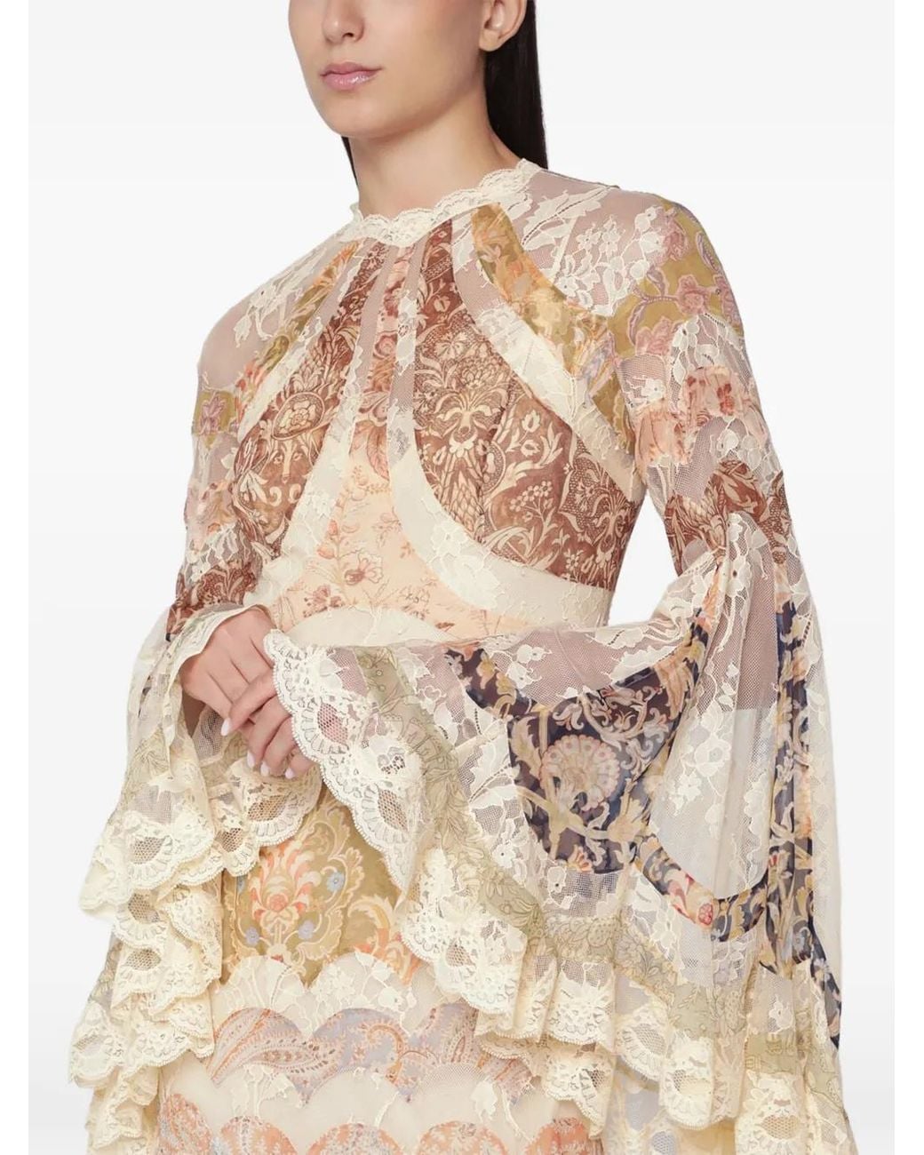 Zimmermann Natural Valiant Lace-Trim Silk Dress