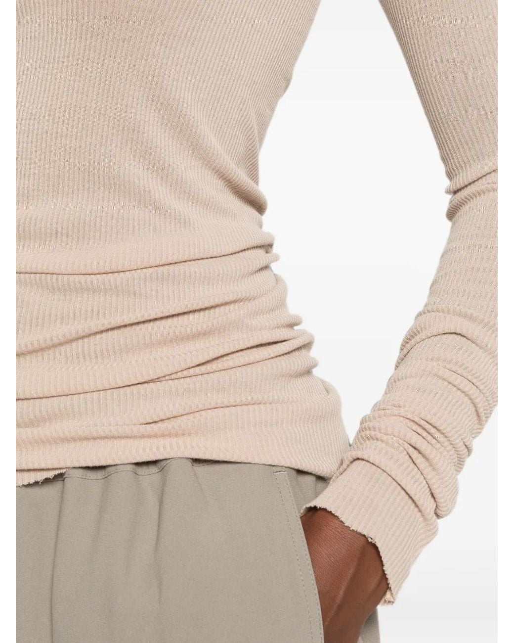 Rick Owens White T-Shirt Côtelé Tower À Manches Longues