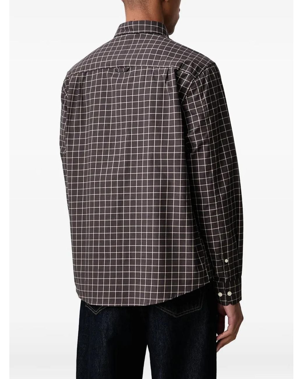 Lindbergh Gray Grid-Check Chest-Pocket Shirt for men