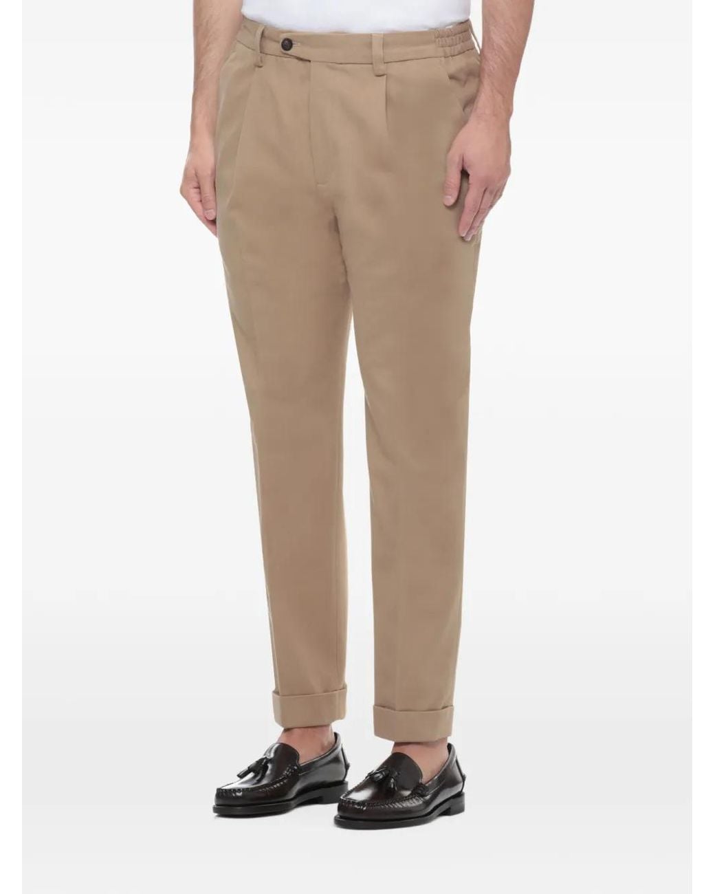 Devore Natural Pleated Turn-Up Trousers for men