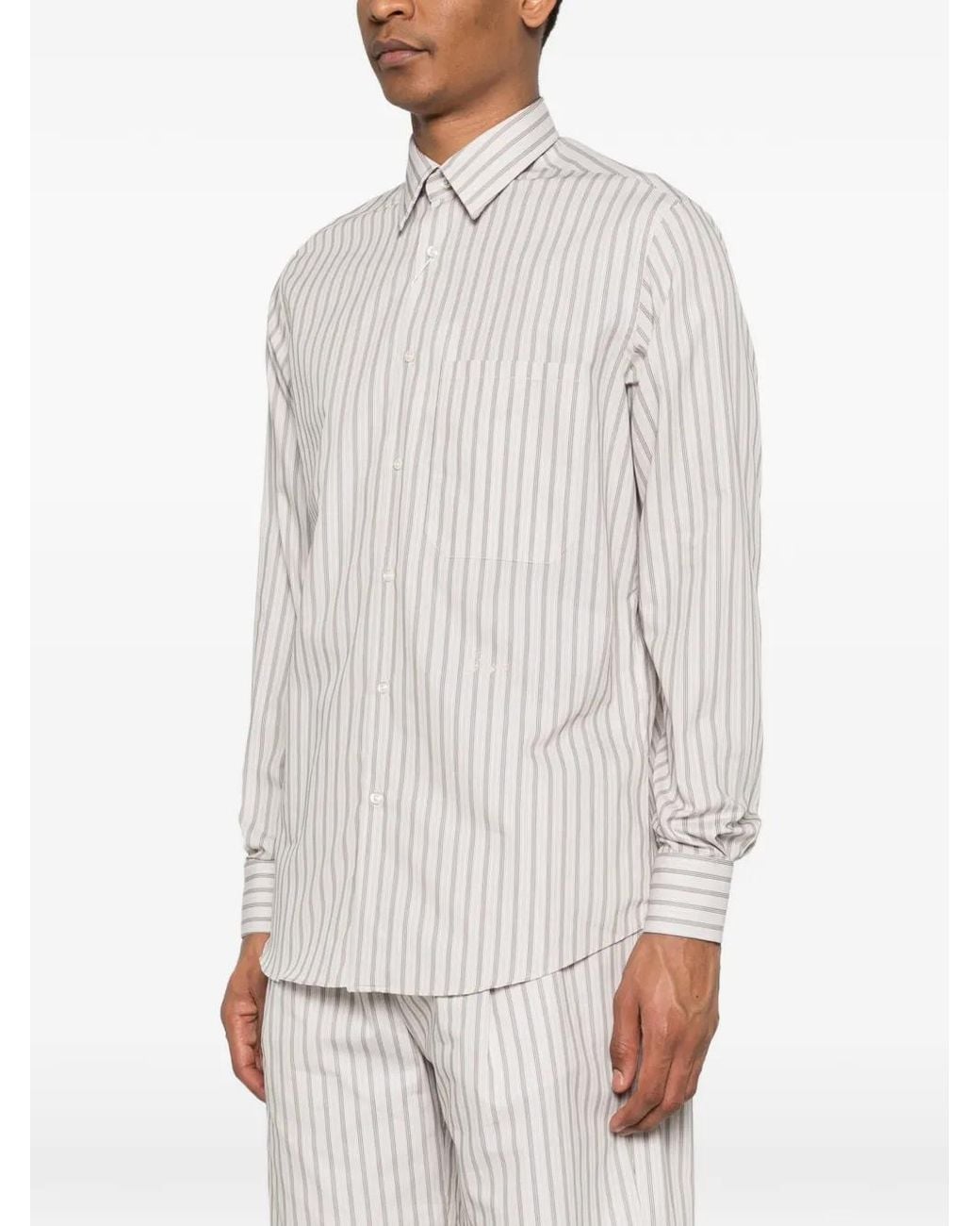 Grayed White Striped Chest-Pocket Shirt for men