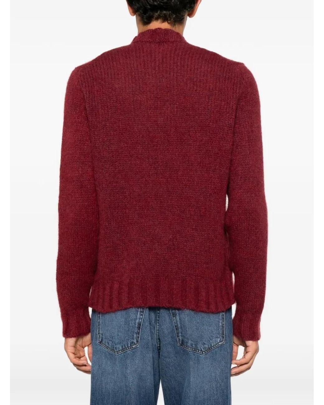 Doppiaa Red Ribbed-Knit Mock-Neck Sweater for men