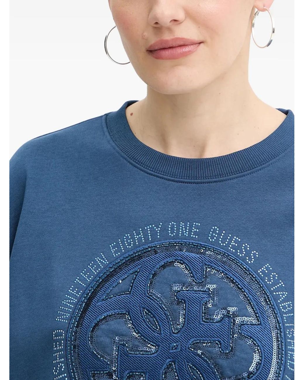 Guess Blue Logo-Print Sweatshirt