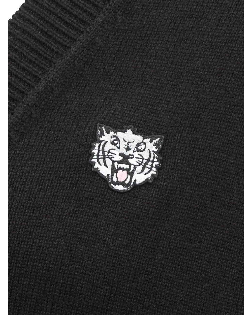 KENZO Black Happy Tiger-Embroidered Cardigan for men