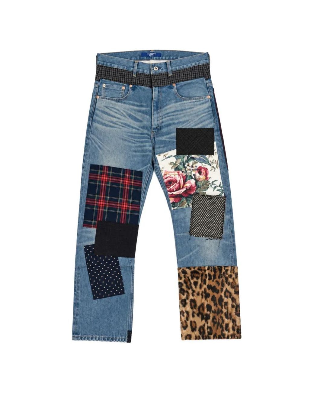 Junya Watanabe Blue Patchwork Whiskered Jeans for men