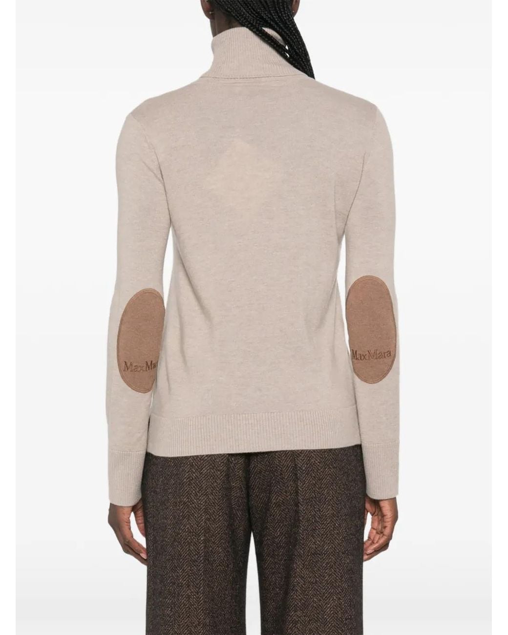 Max Mara Natural Elbow-Patch Roll-Neck Knit