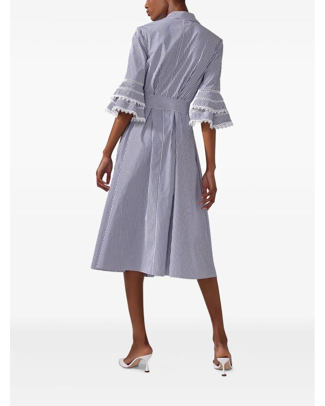 Carolina Herrera Lace-Trim Striped Shirt Dress in Blue | Lyst