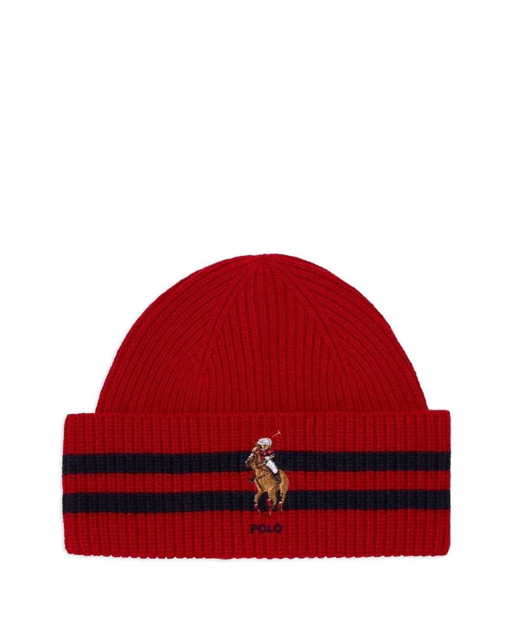Polo Ralph Lauren Red Striped Beanie Hat for men