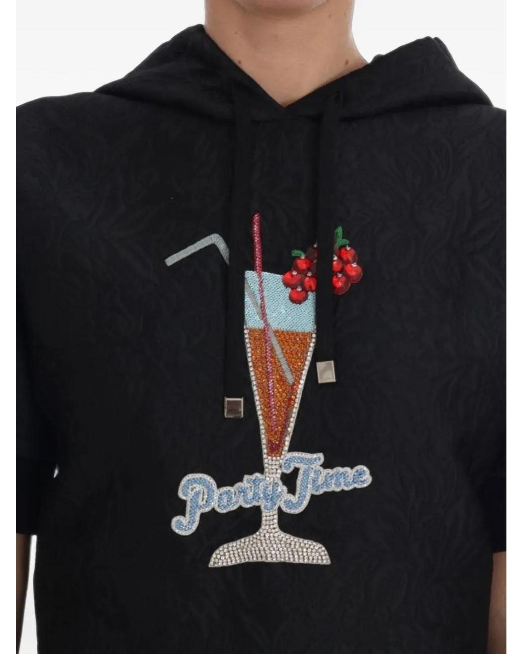Dolce & Gabbana Black Crystal-Embellished Short-Sleeve Hoodie