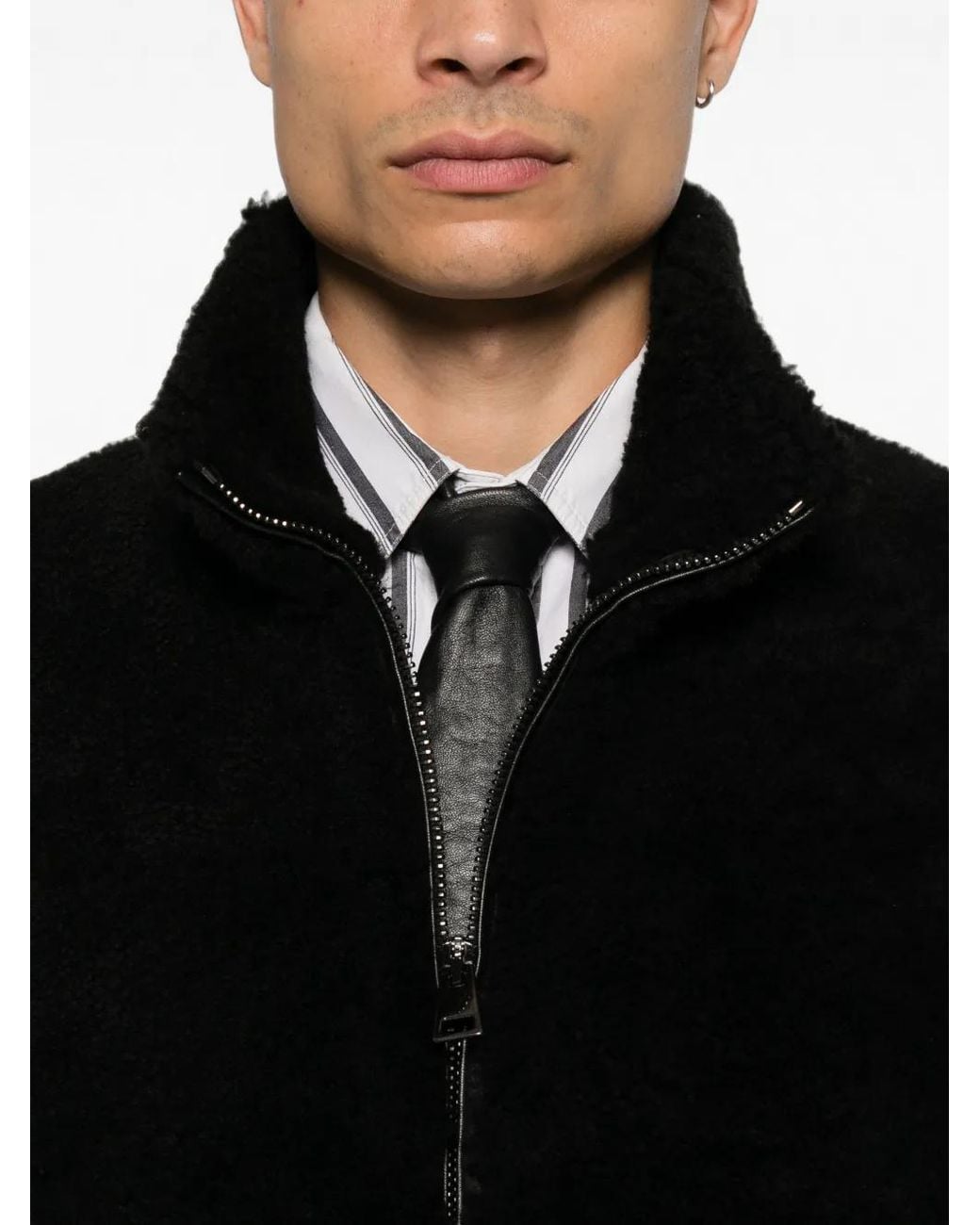 Eraldo Black Veste En Peau Lainée À Col Montant for men