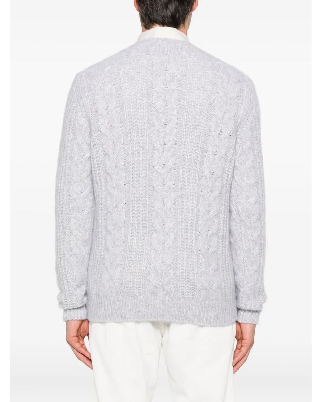 Eleventy White Cable-Knit Crew-Neck Sweater for men