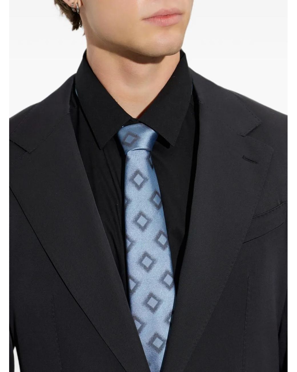 Giorgio Armani Blue Geometric-Print Silk Tie for men
