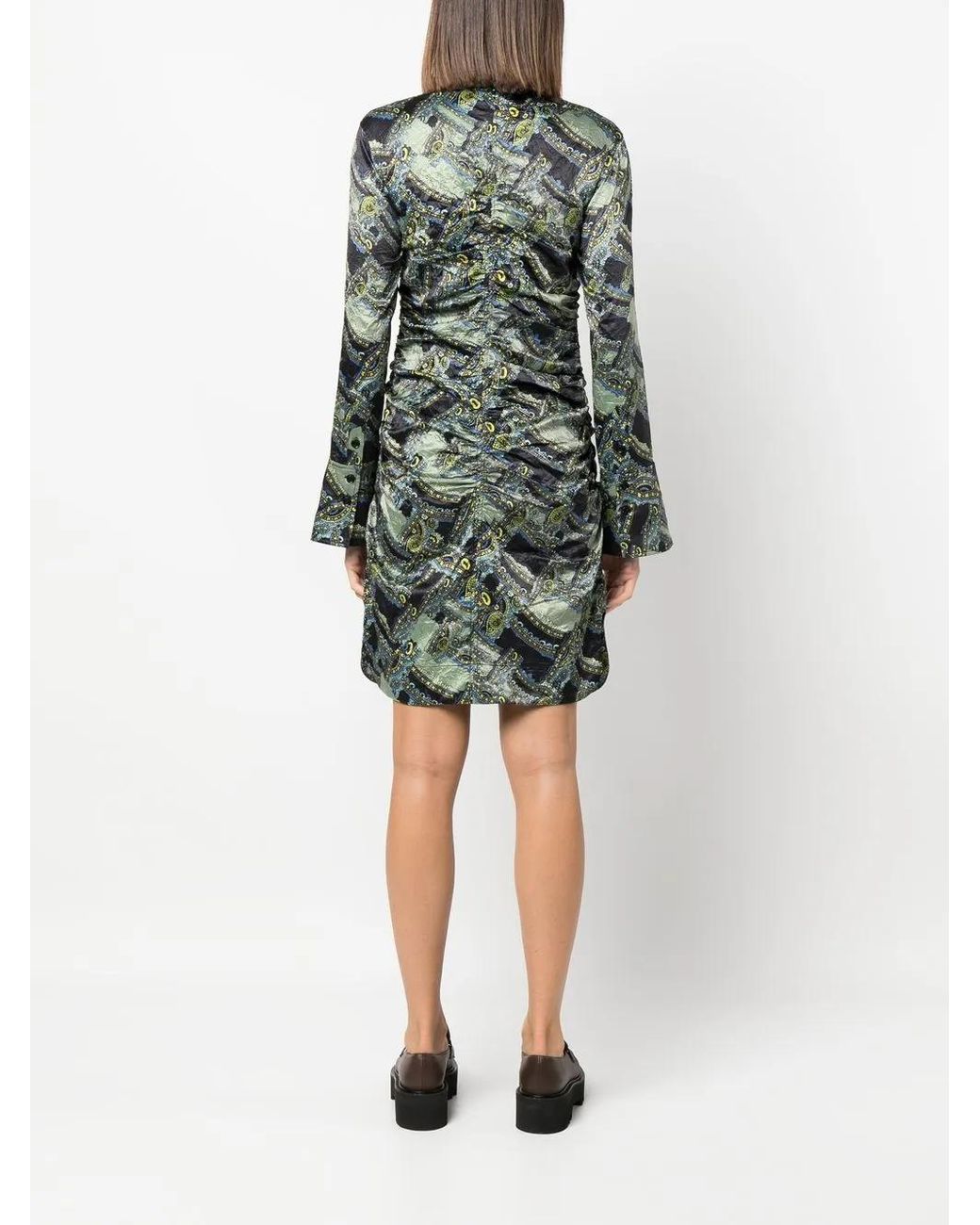 Ganni Green Paisley-Print Button-Up Dress
