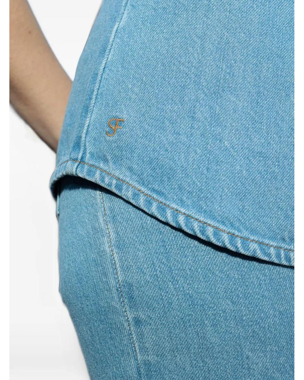 SOEUR & FRÈRES Blue Le Chemise Cravate Tie-Neck Denim Shirt