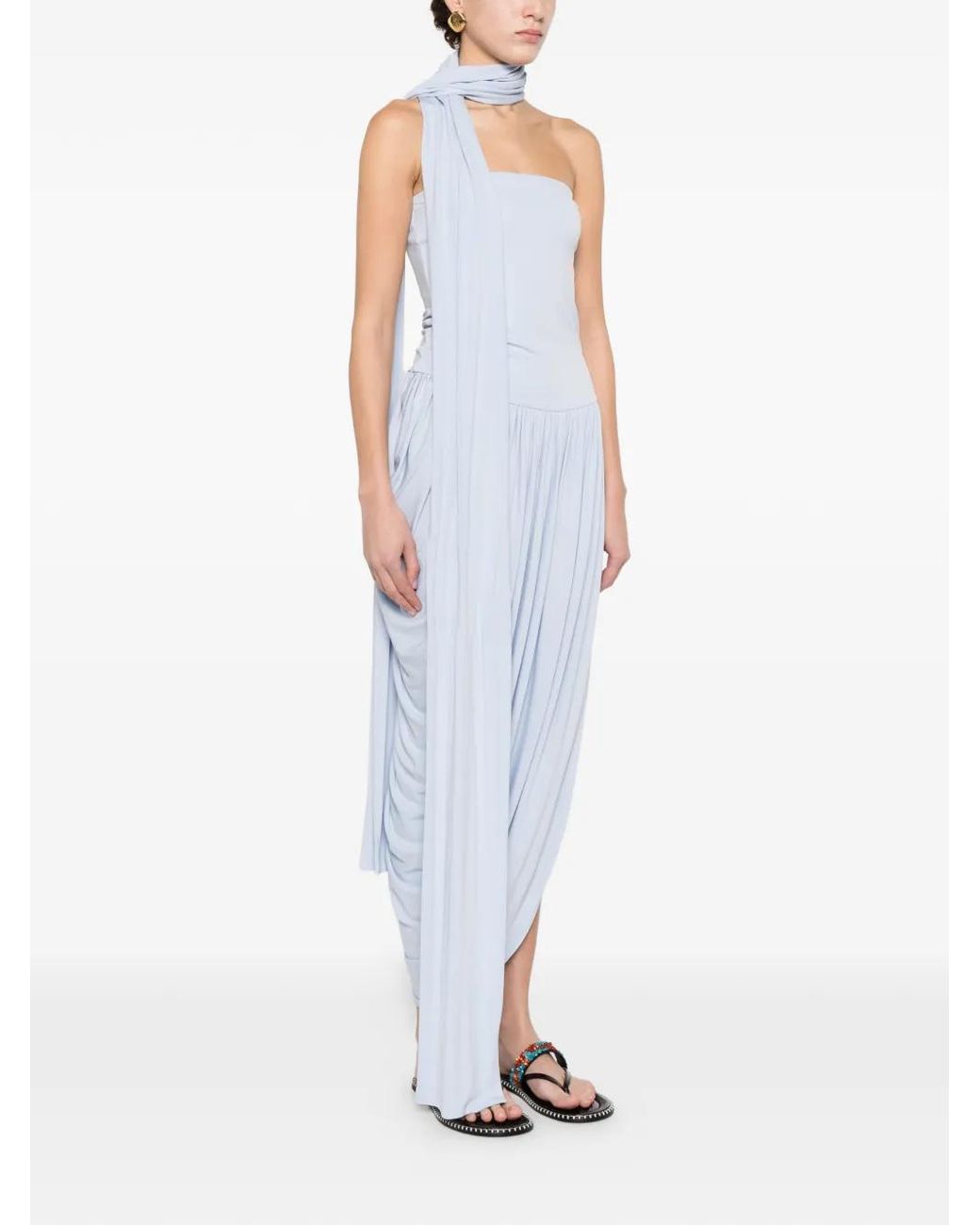Esse Studios White Strapless Draped Dress
