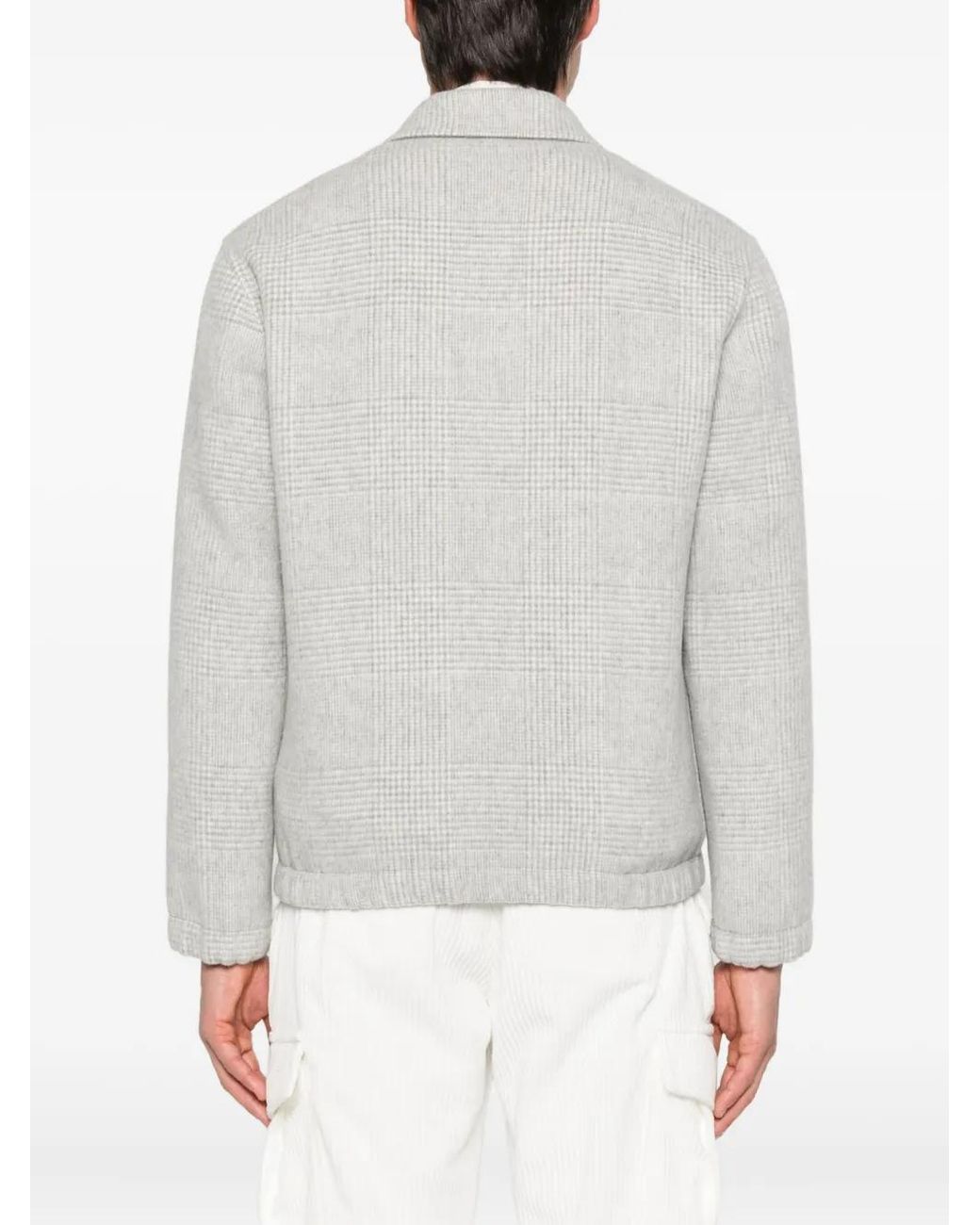 Eleventy White Zip-Up Checked Bomber Jacket for men