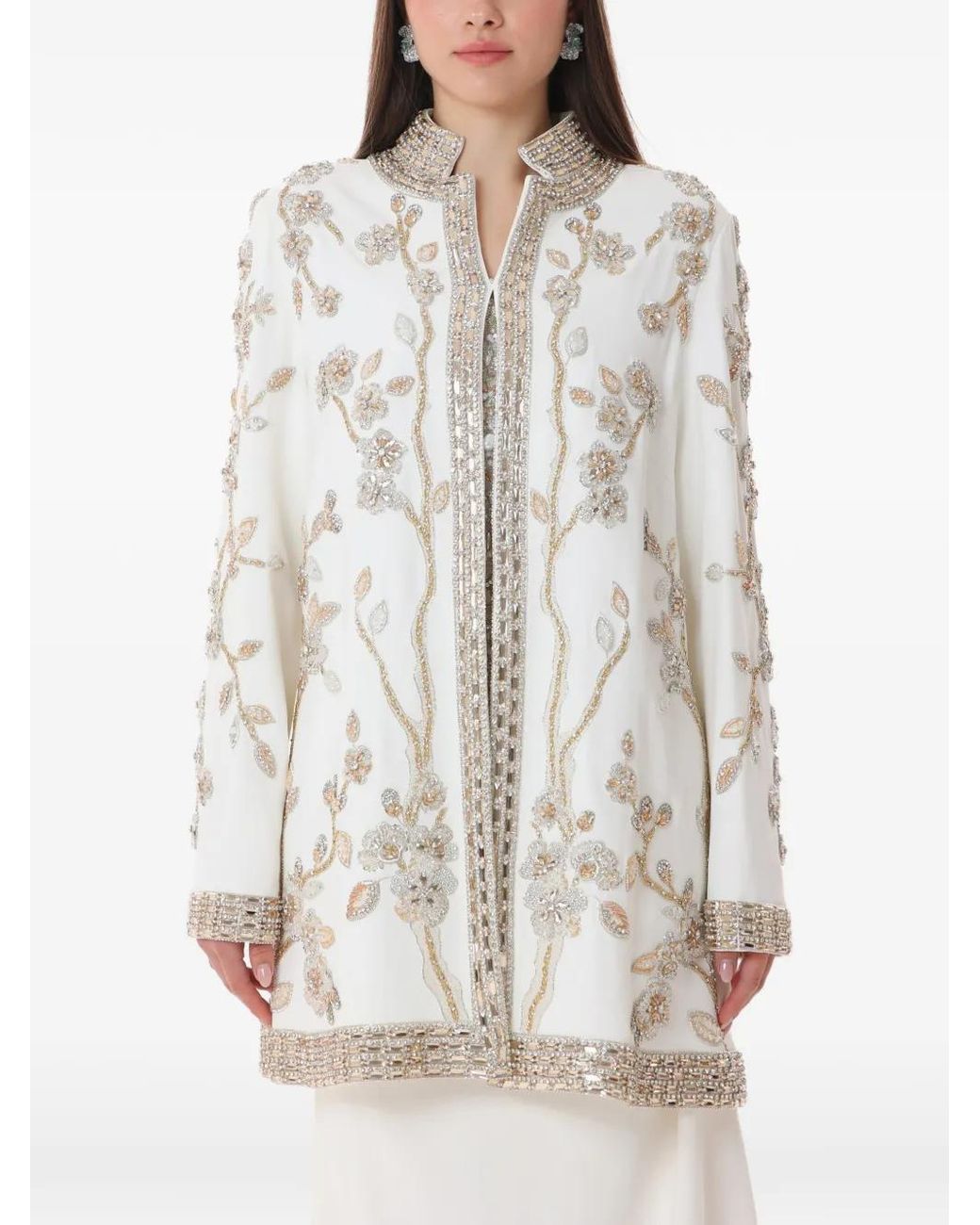 Dina Melwani White Embroidered Jacket