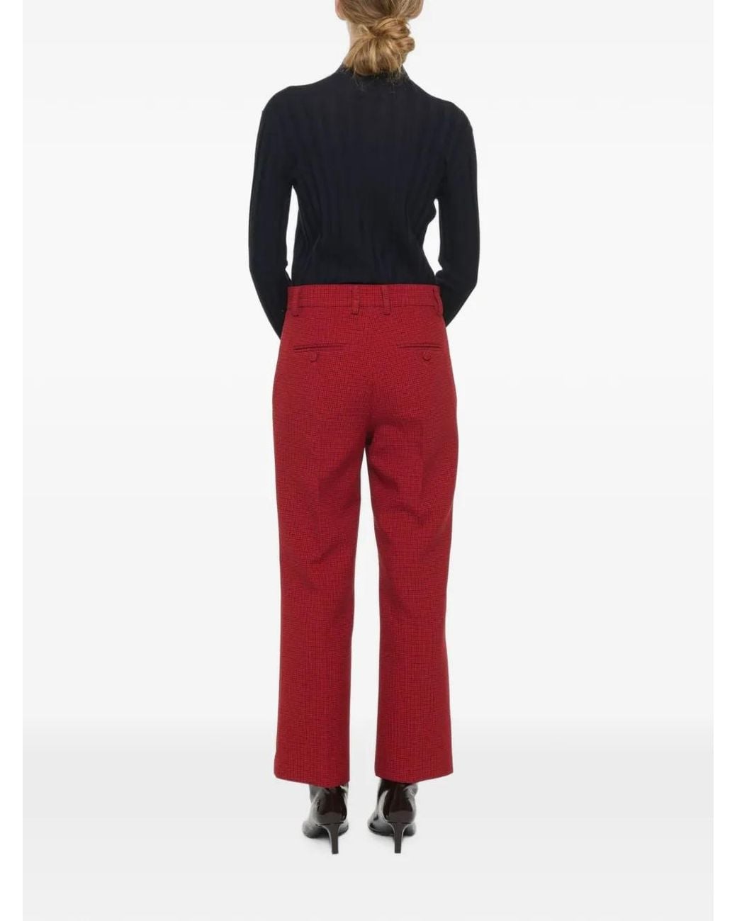Plan C Red Check-Pattern Pressed-Crease Trousers