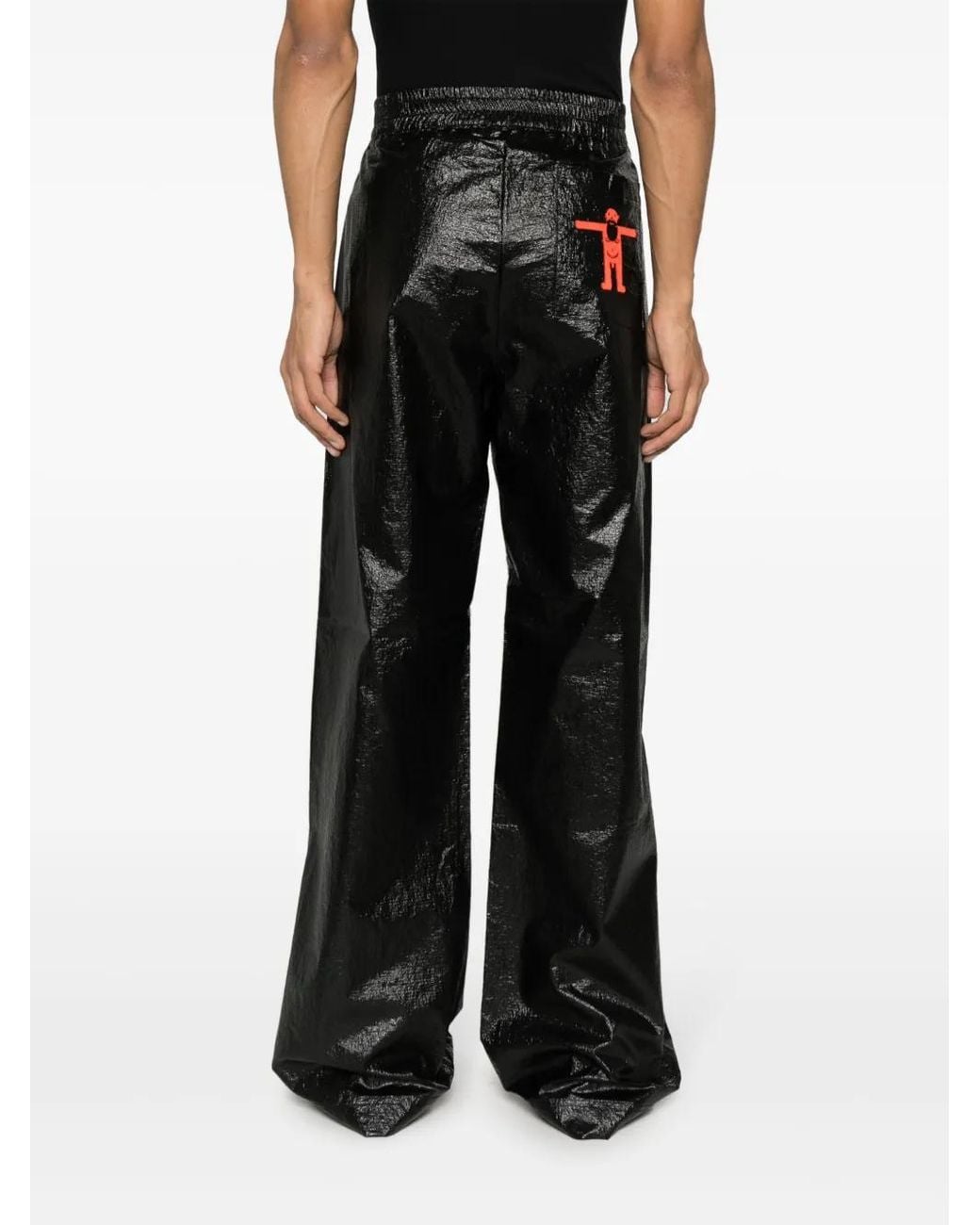 Walter Van Beirendonck Black Embroidered-Logo Trousers for men