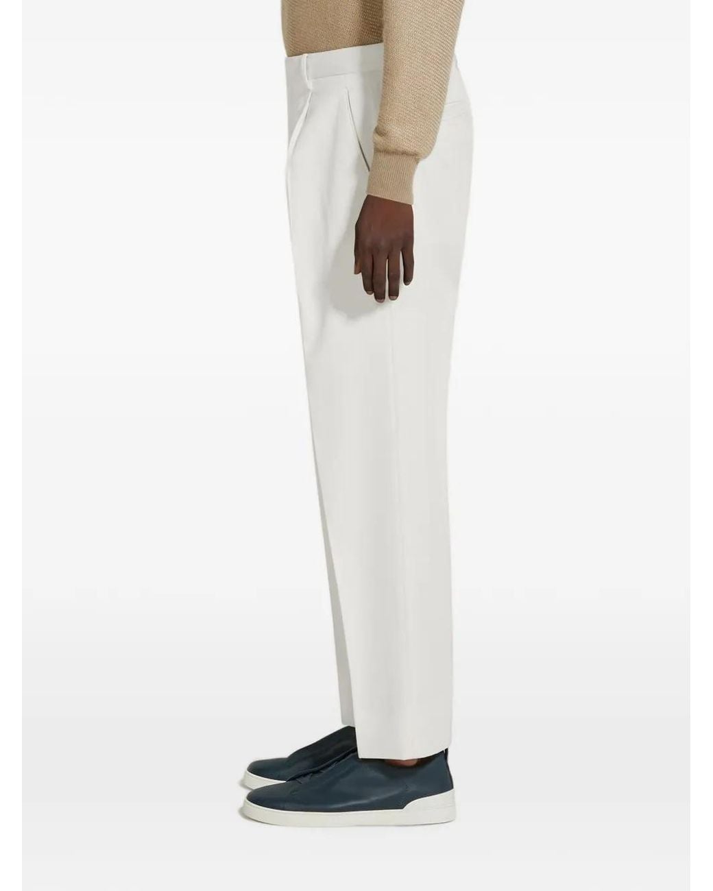 Zegna White Cotton And Wool Trousers for men