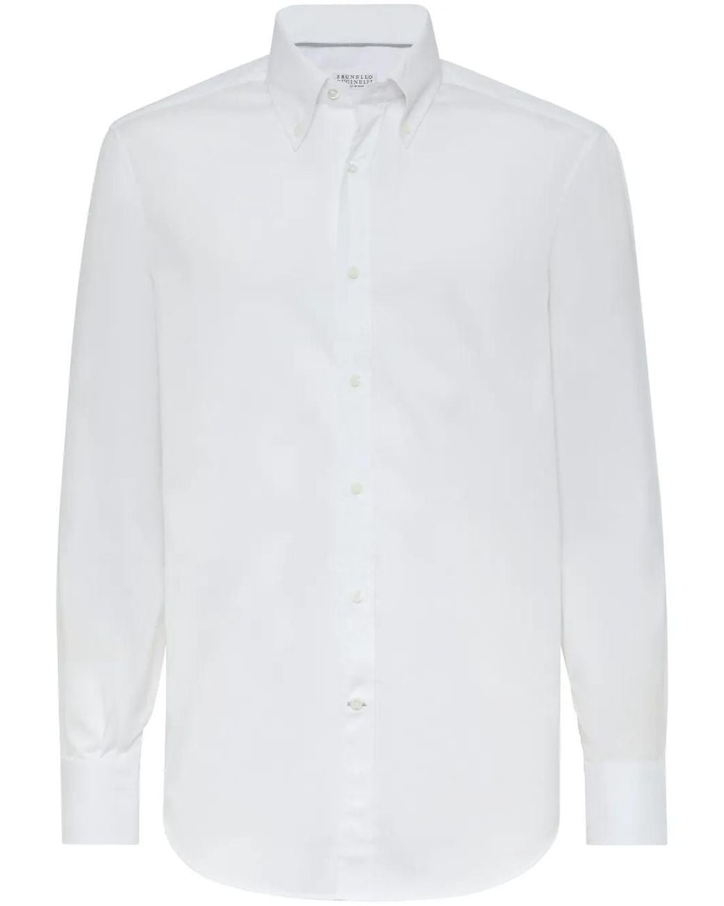 Brunello Cucinelli White Button-Down Cotton Shirt for men